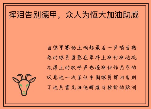 挥泪告别德甲，众人为恆大加油助威